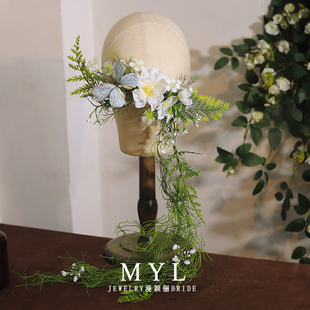 ins森系清新仿真花青绿植花朵藤蔓花环头饰影楼婚纱礼服旅拍发饰