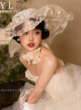 新品手作蕾丝小花个性仙气大礼帽新娘结婚纱礼服造型写真旅拍饰品