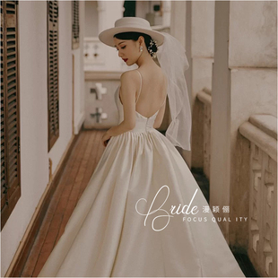 漫颖俪法式优雅极简约平顶新娘礼帽白色头纱时尚影楼外景写真配饰