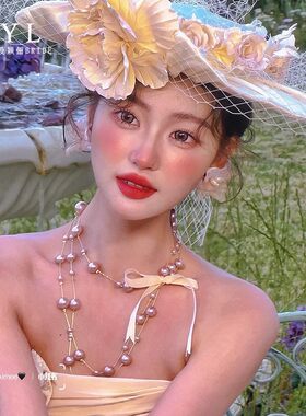 法式高级感白色网纱花朵礼帽子森系新款新娘订婚影楼外景拍照头饰