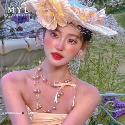 法式高级感白色网纱花朵礼帽子森系新款新娘订婚影楼外景拍照头饰