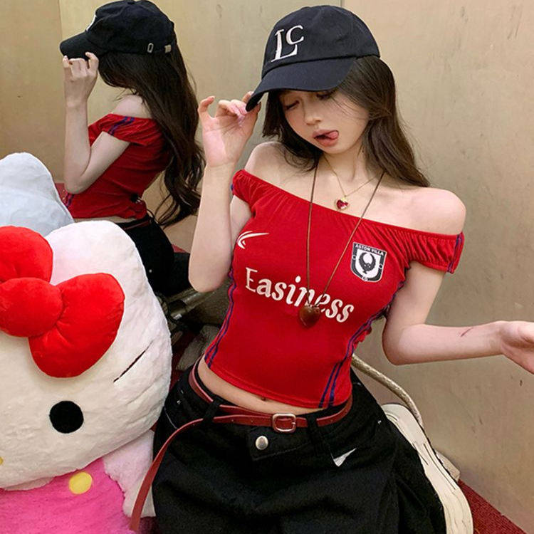 辣妹风撞色字母印花吊带背心T恤女2025夏季美式复古收腰短款上衣,女装/女士精品,T恤,淘宝优惠券,粉丝福利购,淘宝优惠卷