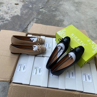 2024新款大码鞋小方头蝴蝶结平底鞋舒适软底浅口鞋