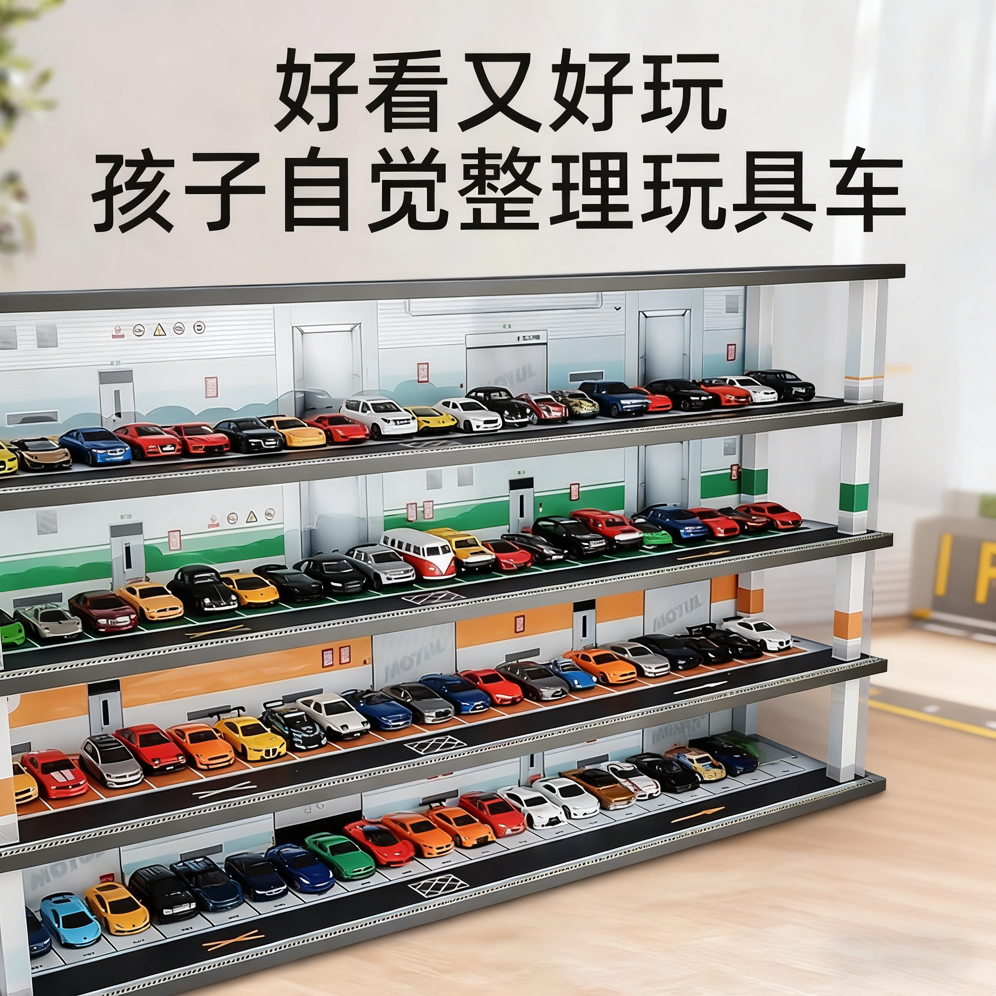 164带灯停车场模型摆件