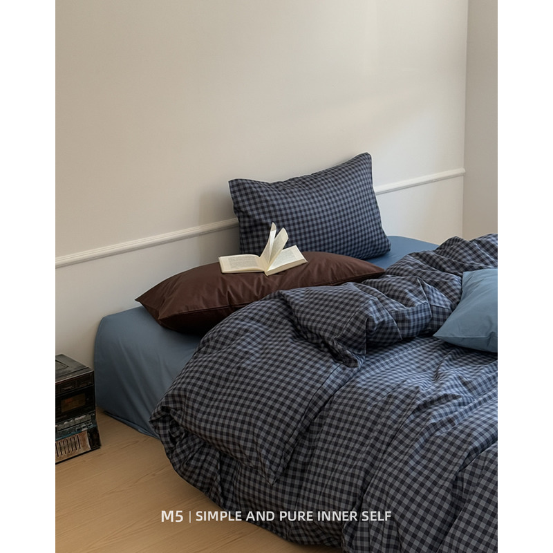 小众复古格子100全棉50s纯棉床上四件套床品床笠床单被套床上用品