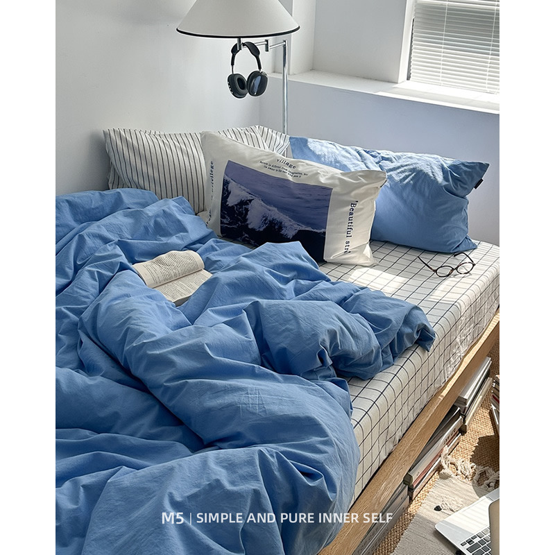 ins地中海北欧简约风纯棉床上四件套全棉床单被套床笠床品三件套