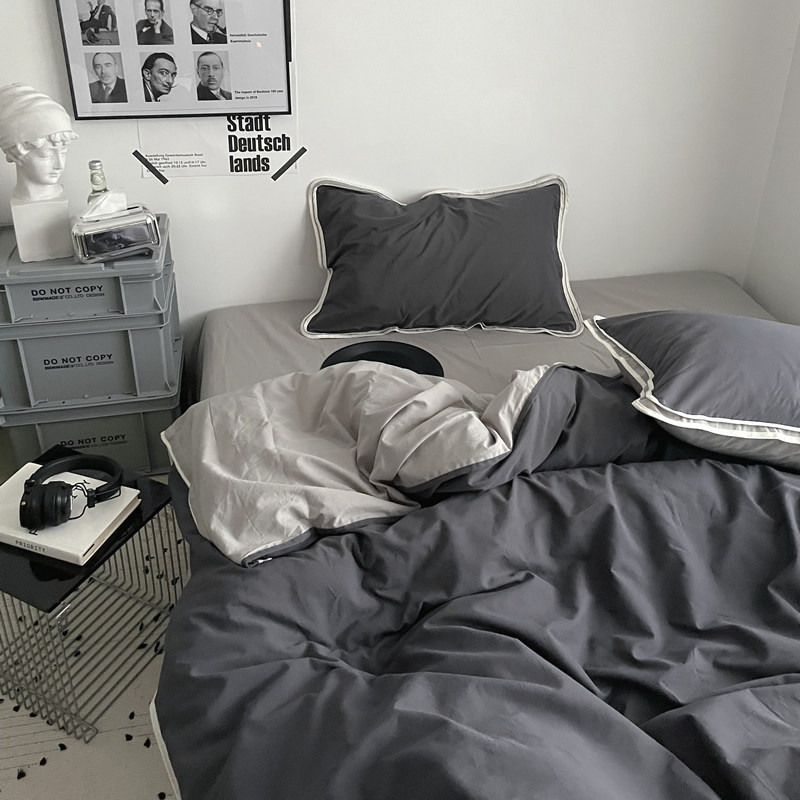 灰色轨迹/性冷淡风深灰色床上四件套纯棉全棉床单被套床笠式床品