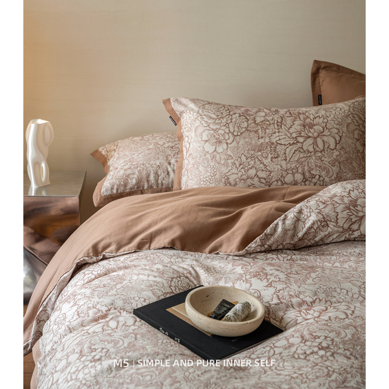 复古田园100全棉双层纱纯棉床上四件套床笠床单被套床品床上用品