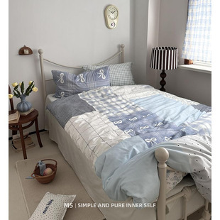ins韩式复古全棉床上用品纯棉床单被套床笠款被罩床品三件套4件套