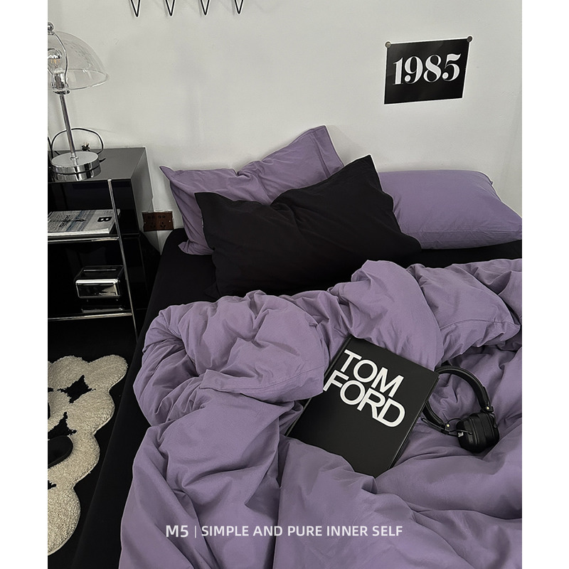 极简纯色撞色全棉四件套