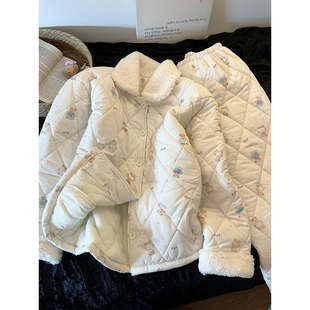 可爱软萌小熊睡衣女冬季天夹棉2025新款保暖空气棉长袖长裤居家服