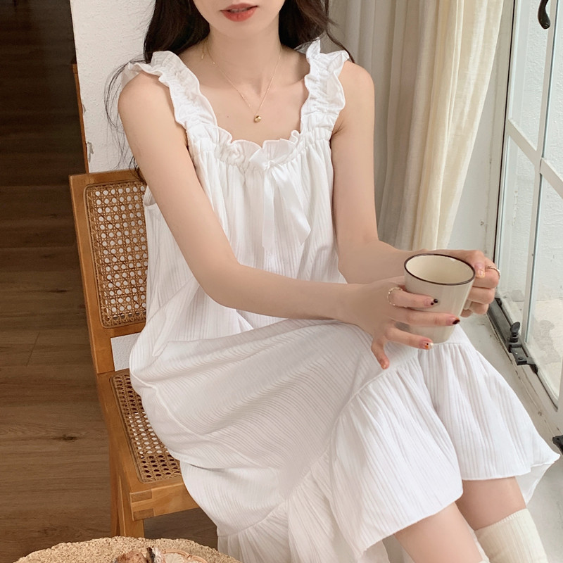 带胸垫睡衣女夏季纯棉吊带背心睡裙少女甜美宽松日系小个子家居服