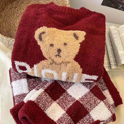 新年红小熊加厚珊瑚绒睡衣套装