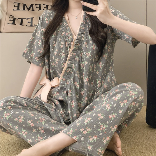 国潮和服短袖长裤睡衣两件套女