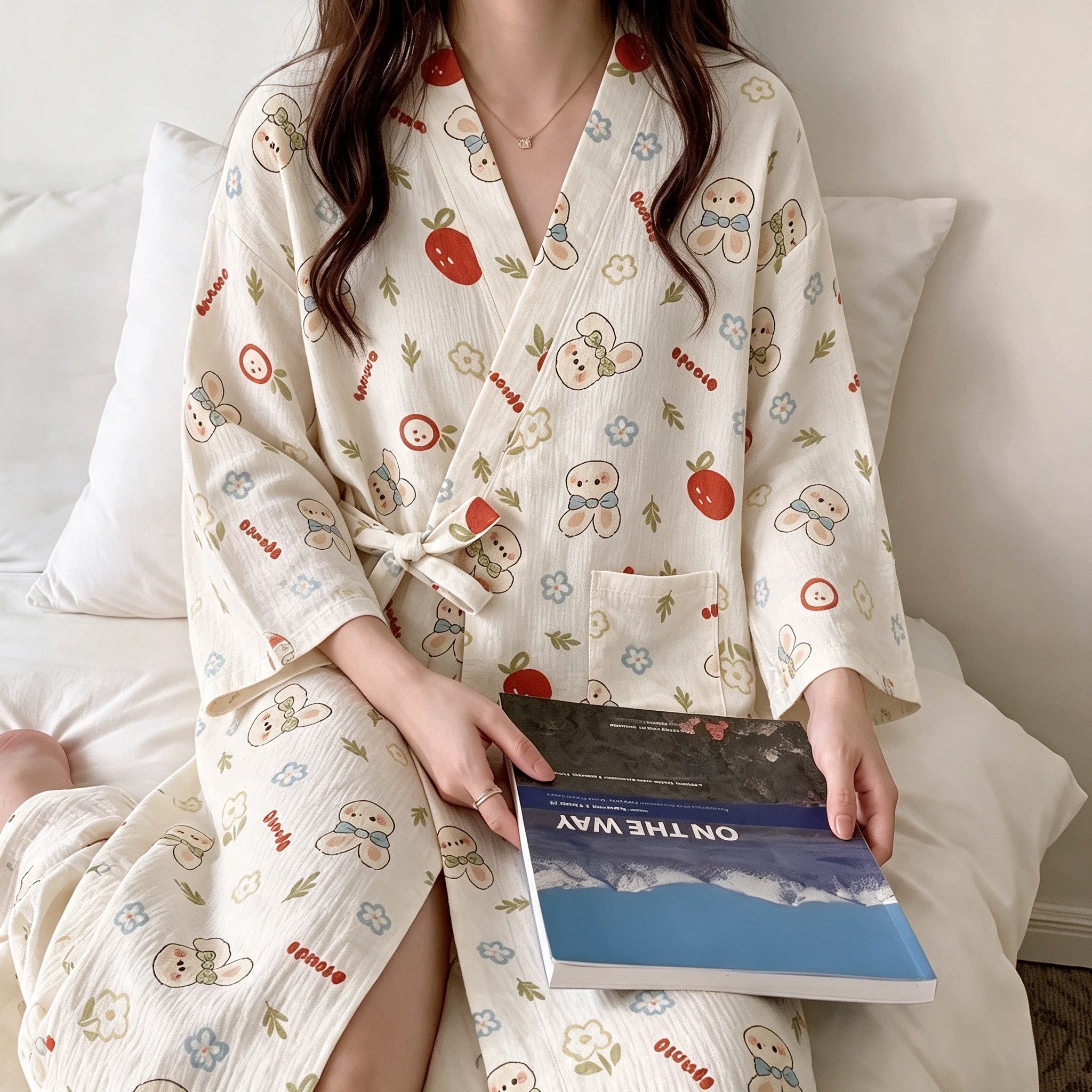 睡袍女薄款日式和服大头兔浴袍图片