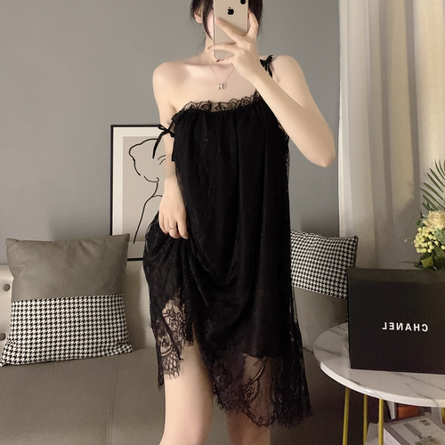 睡衣女吊带性感冰丝网纱宽松睡裙
