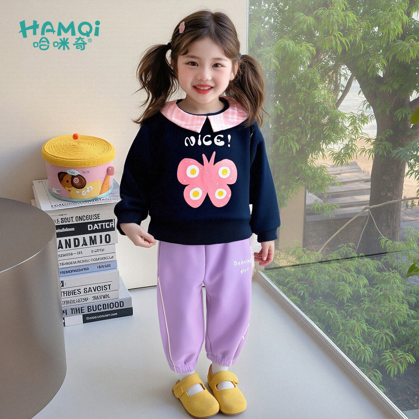 女童加绒卫衣秋冬装洋气假两件上衣新款套头衫小儿童宝宝长袖童装