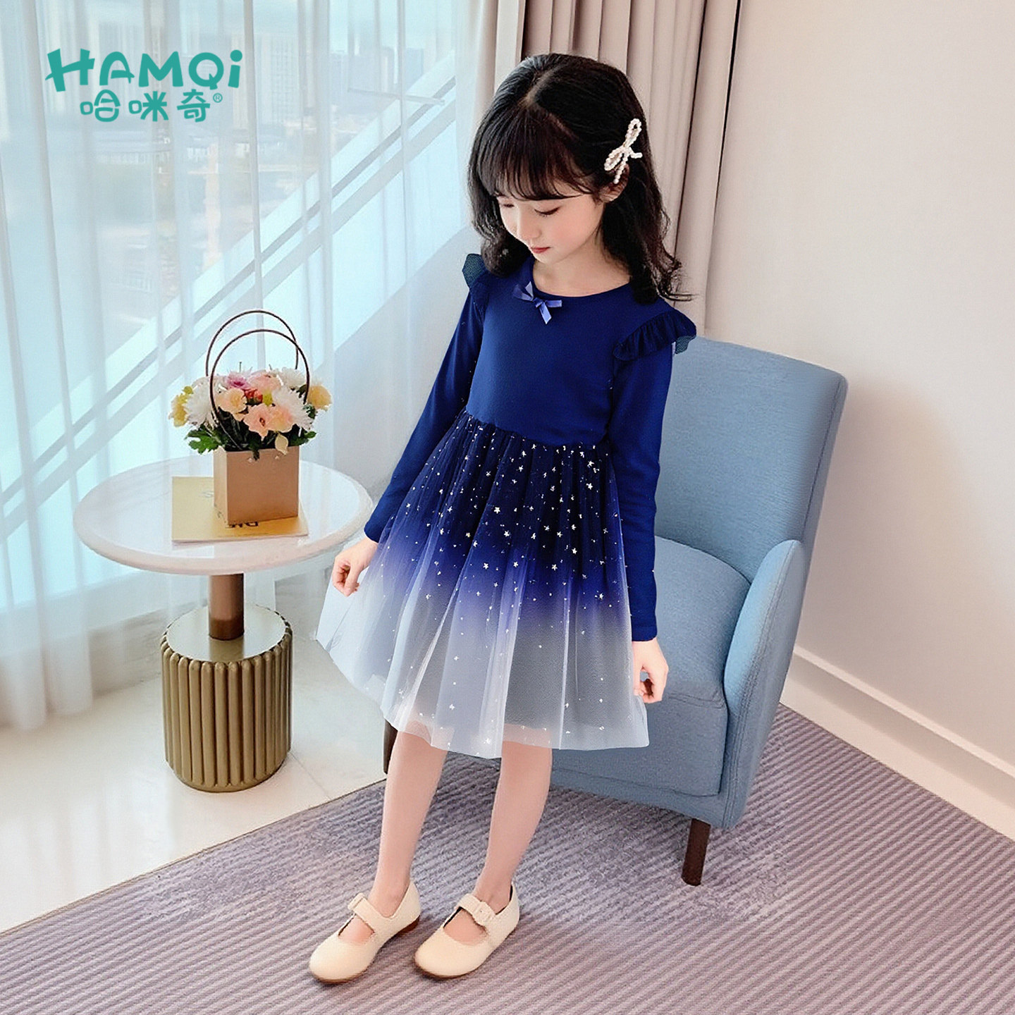 女童连衣裙春秋季洋气公主裙渐变纱裙小儿童宝宝新款甜美蓬蓬裙子