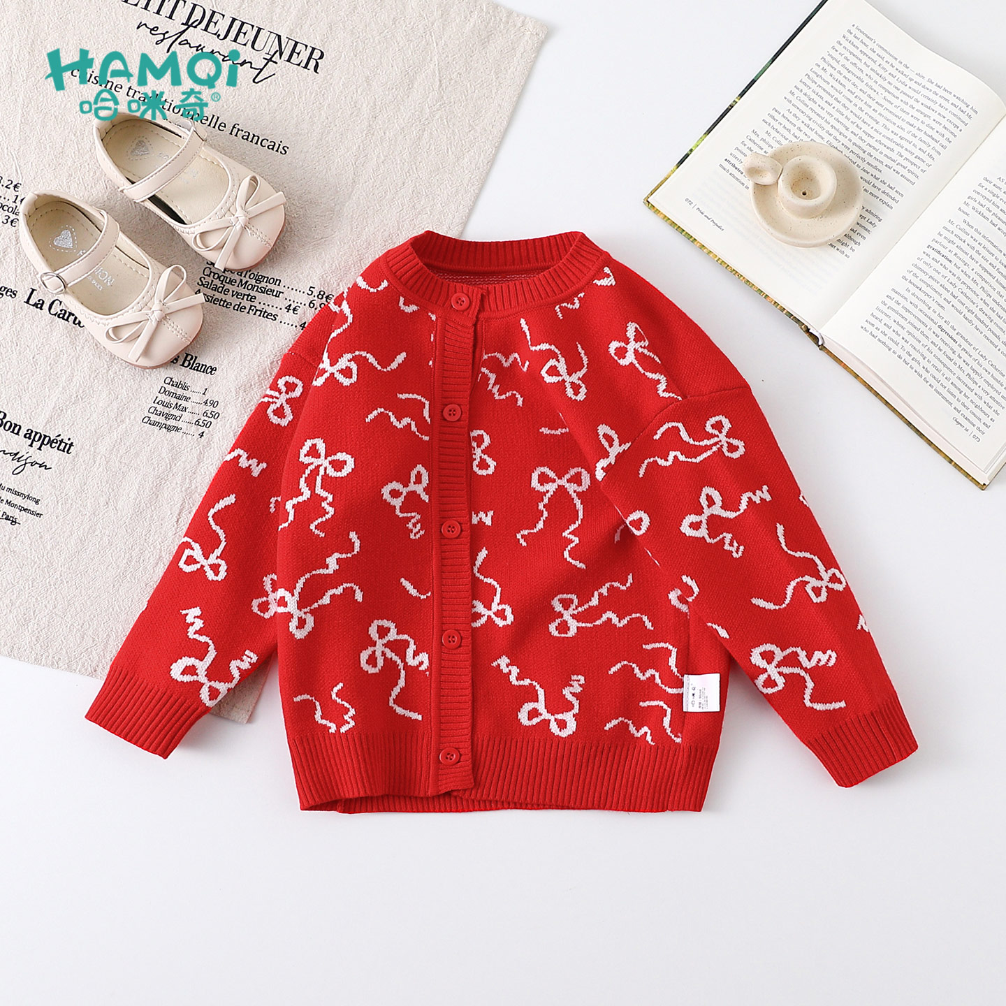 女童开衫毛衣春秋季红色甜美针织衫小儿童宝宝新款外穿毛衫衣服潮