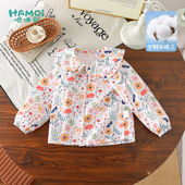 娃娃衫 女童长袖 儿童纯棉洋气碎花满印衬衣宝宝新款 春秋季 上衣 衬衫