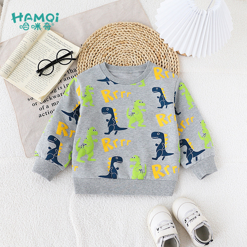 男童卫衣春季新款童装儿童小童卡通恐龙套头衫宝宝圆领长袖上衣潮