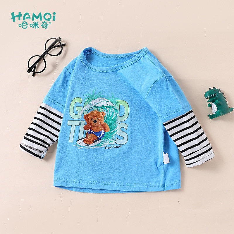 男童T恤春装新款儿童纯棉卡通拼接条纹长袖中小童宝宝休闲打底衫,童装/婴儿装/亲子装,T恤,淘宝优惠券,粉丝福利购,淘宝优惠卷