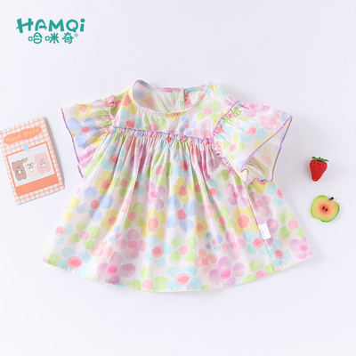 童装夏季女童短袖衬衫新款宝宝婴儿法式碎花上衣小儿童洋气衬衣潮