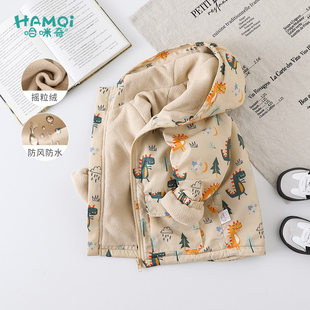 男童摇粒绒冲锋衣外套秋冬装小儿童卡通上衣连帽衫宝宝厚款衣服潮