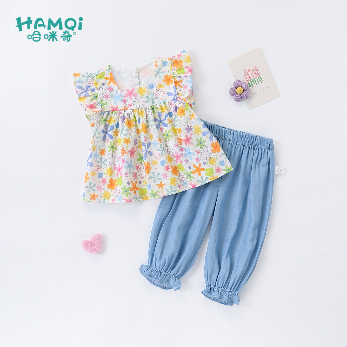 女童套装夏季新款小儿童时髦两件套宝宝碎花无袖上衣裤子女孩衣服