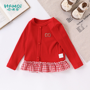 女童衬衣打底衫春秋装小儿童洋气格子拼接裙摆T恤上衣宝宝长袖新