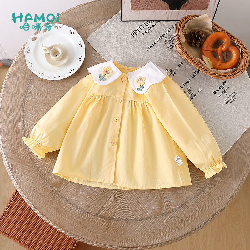 女童衬衫春秋新款童装小儿童纯棉洋气长袖衬衣宝宝可爱娃娃衫上衣