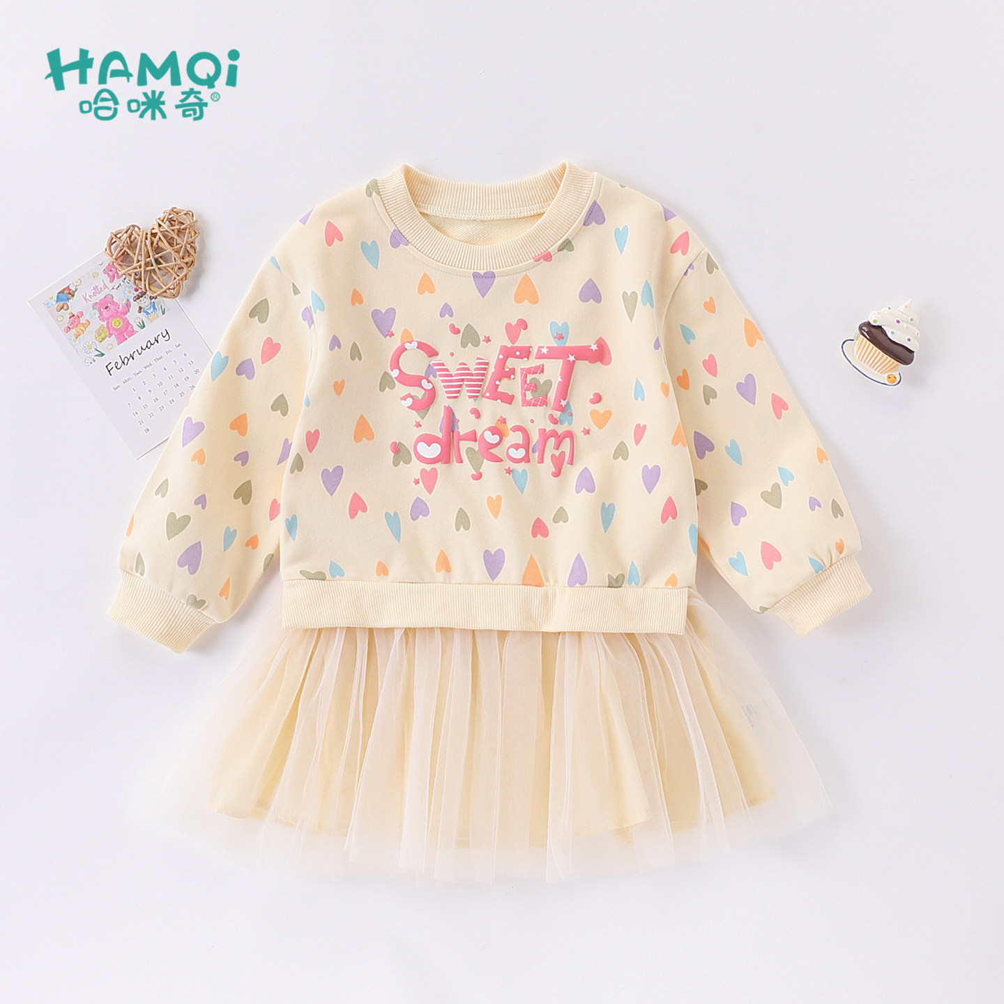 女童假两件连衣裙春秋新款网纱拼接款裙子宝宝卫衣裙小儿童公主裙