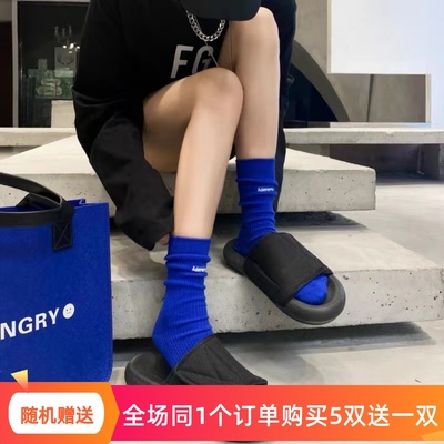 克莱因蓝色韩版双针潮袜