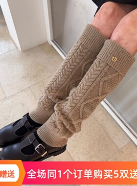 23秋新款韩国东大门heder时尚麻花纹金属标粗线羊毛针织袜套腿套