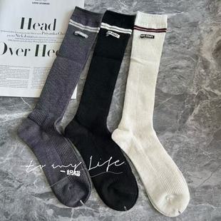 潮袜 百搭网红款 欧货高品质10 10拼色条纹M字母布标洋气小腿袜时尚