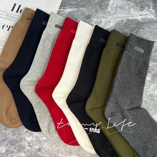 四季新款欧货坑条手缝皮标饰品中筒袜子女ins风网红穿搭潮袜