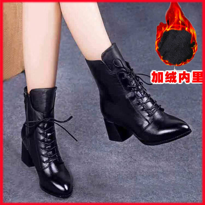 WENZHOU HOT 2023 NEW SNOW BOOTS WOMENS BLOCK HEEL VELVET MARTIN BOOTS WOMENS MID-HEEL MID-CUT COTTON SHOES WOMENS BOOTS