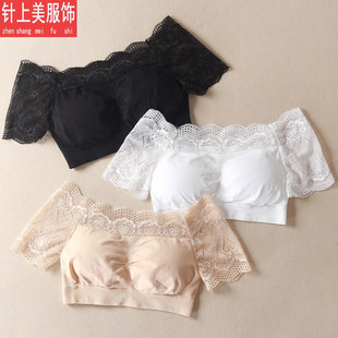 蕾丝一字肩内衣漏锁骨衬衫漏肩裹胸上衣女夏外穿打底抹胸短袖背心