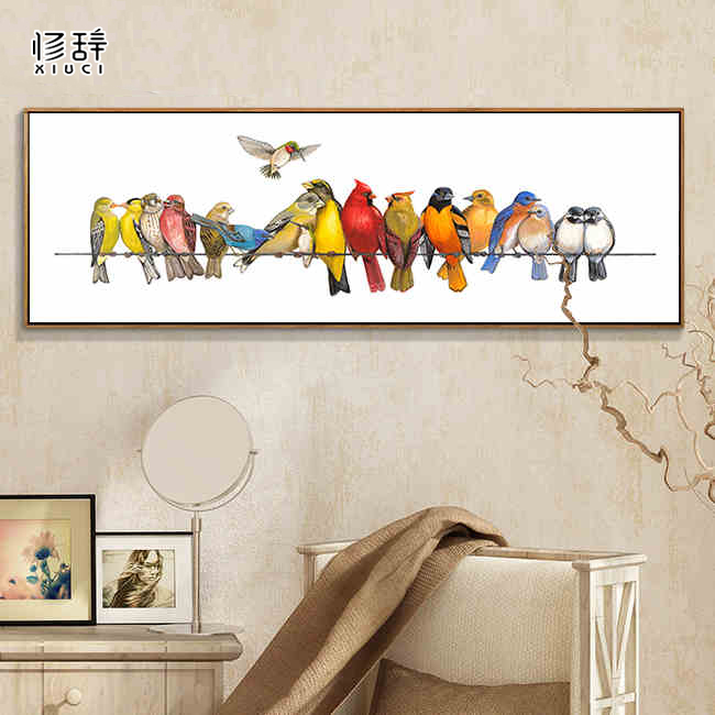 栖鸟现代简约客厅装饰画清新餐厅挂画卧室床头布艺画大幅图片