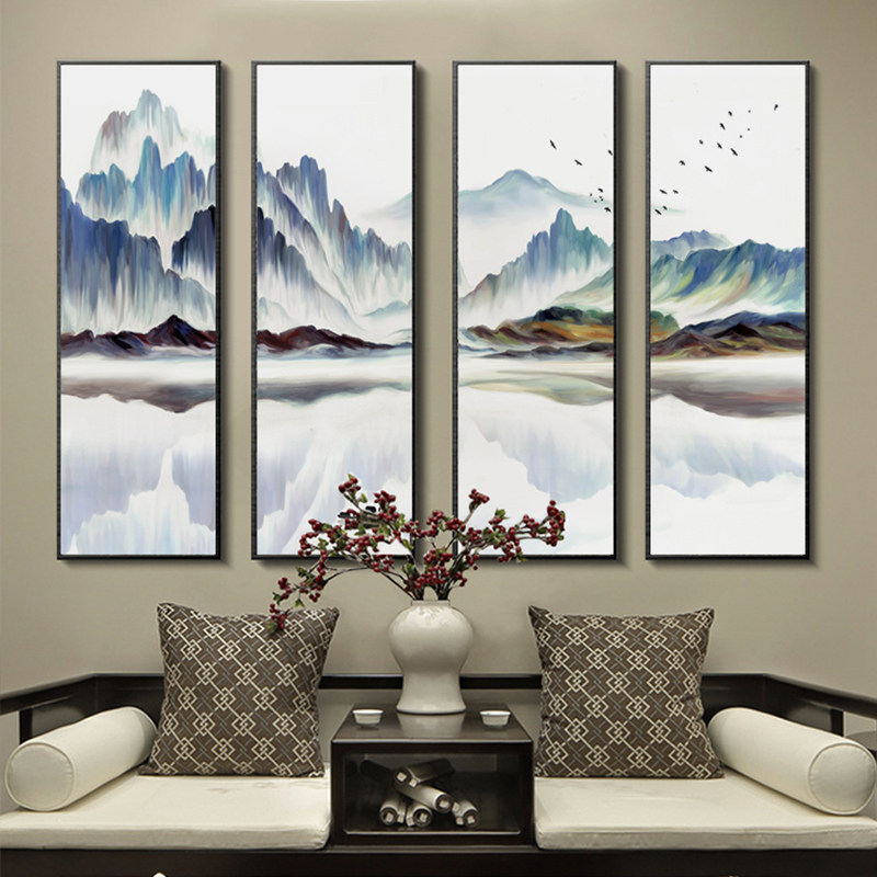新中式风四联沙发背景墙装饰画