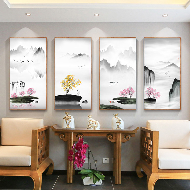 新中式水墨禅意山水装饰画客厅玄关走廊沙发背景壁画茶室书房挂画
