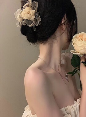 发夹韩版新款文艺气质古风气质网纱花朵抓夹发夹法式后脑勺女发抓