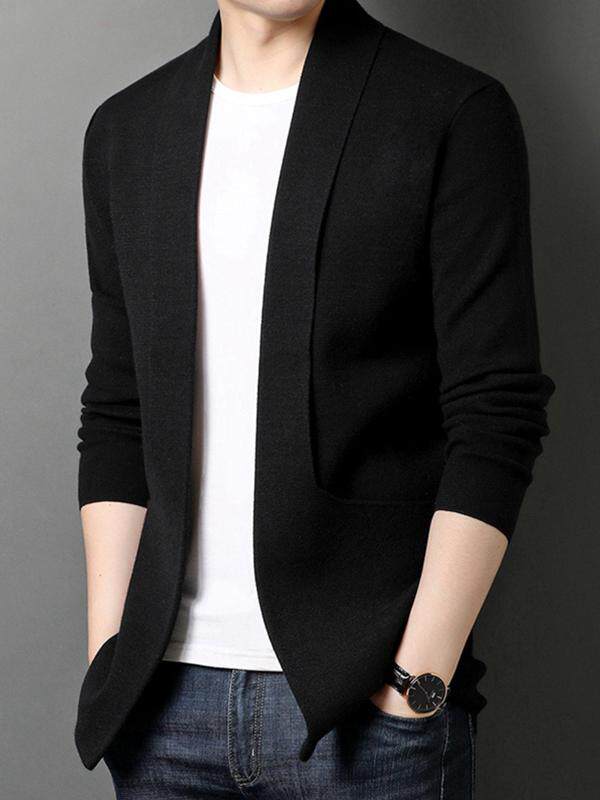 AUTUMN AND WINTER KNITTED CASHMERE CARDIGAN MENS SWEATER KOREAN FASHION BUSINESS CASUAL HIGH-END WOOL SOLID COLOR MENS JACKET