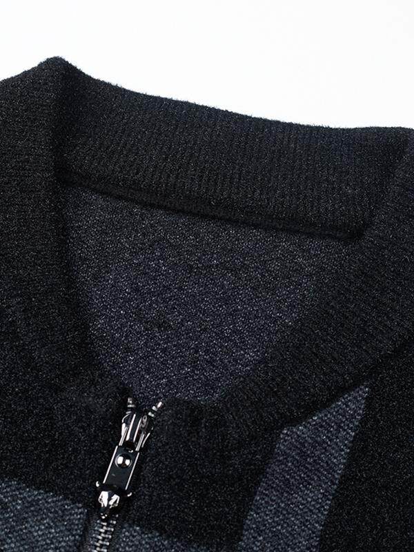 FALL WINTER KNITTED WOOL CARDIGAN MENS BUSINESS CASUAL PLAID BASEBALL COLLAR CASHMERE SWEATER HIGH END MENS OUTERWEAR