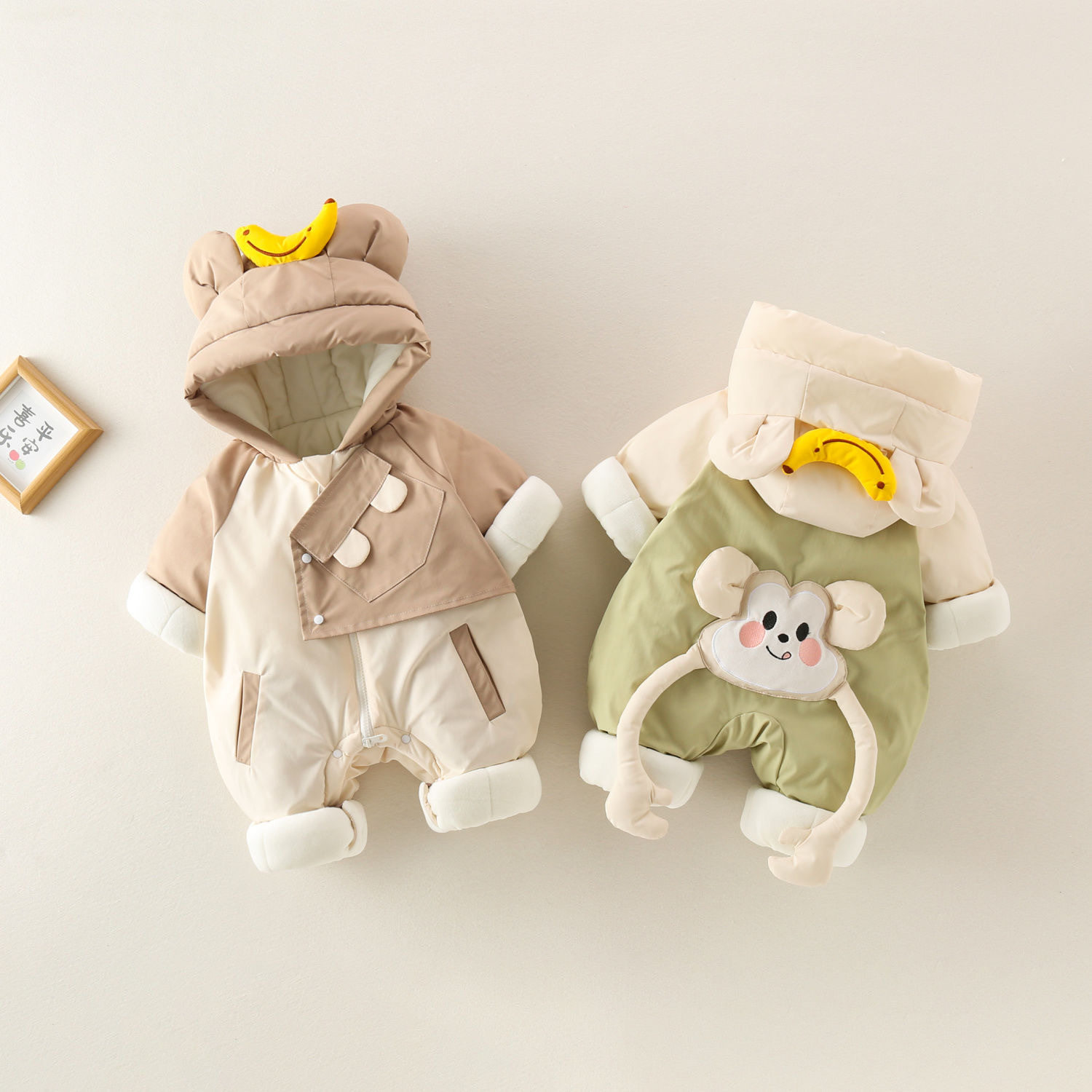 笑脸猴新生婴儿衣服冬装超萌男女连身衣/爬服/哈衣