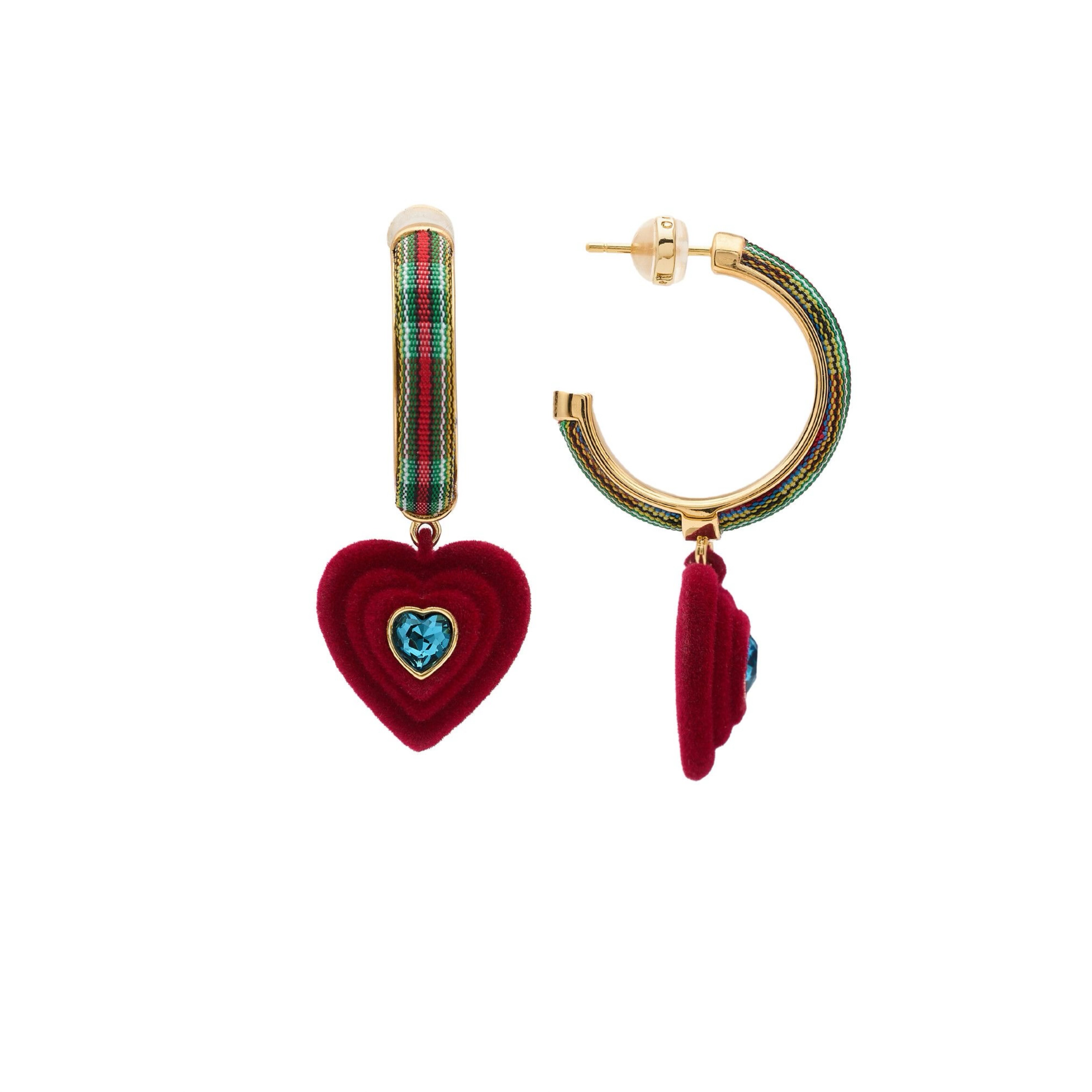 博主同款 红格纹植绒爱心吊坠撞色耳环复古甜美气质百搭新年耳钉