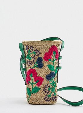 个性Z夏季新品A女包水杯包绿色单肩包迷你编织篮草编包奶茶斜挎包