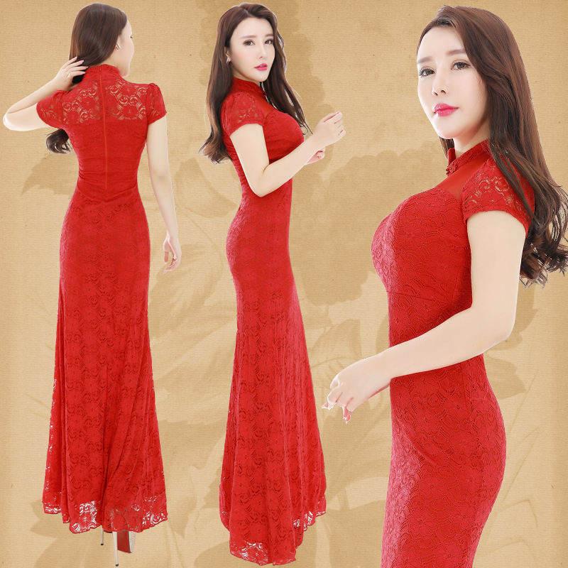 Evening dress Dress 2020 new pattern gules banquet Catwalk Host grace wedding bride Wedding dress full dressin the Women's clothing/Boutique , Wedding/Cheongsam/Formal dress , Wedding  category - from Buy2taobao.com to provide professional Taobao agent buy service