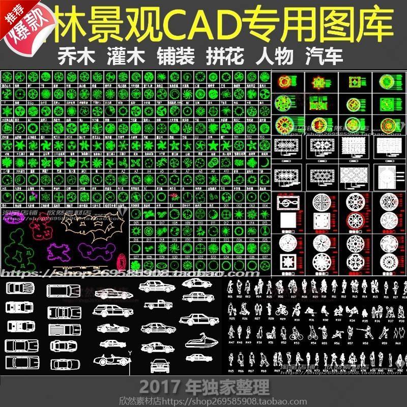 P43-CAD景观园林总图剖立面剖面施工图素材图库植物人物汽车铺装