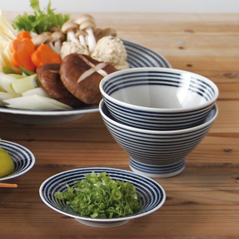 日本马场商店蓝驹条纹茶碗饭碗